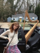 Harp student Lulu loads the harp -- incorrectly